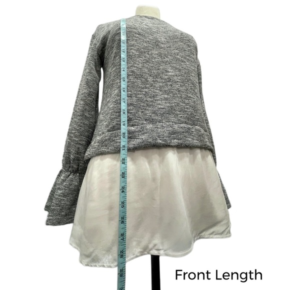 BCBGENERATION Heather Gray & White Mixed Media Long Sleeve Ruffle Cuff Blouse - Picture 10 of 12